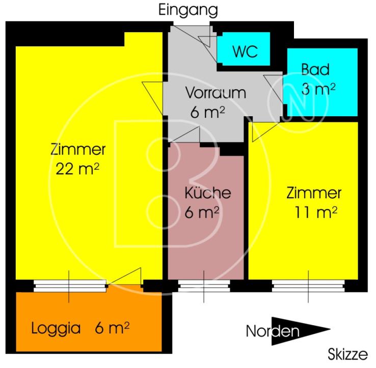 Gepflegte 2-Zimmer-Loggia-Wohnung - Plan Skizze