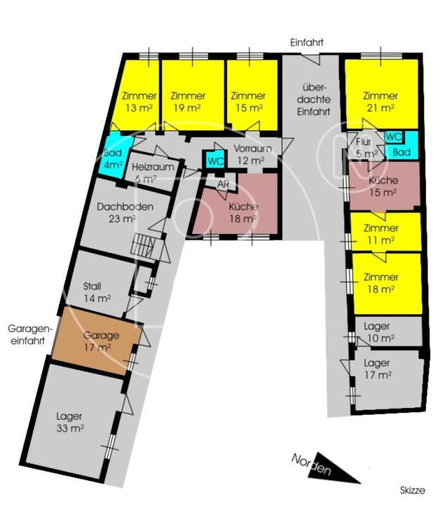Charmante Liegenschaft mit vielseitigen Nutzungsoptionen - Grundriss - Skizze