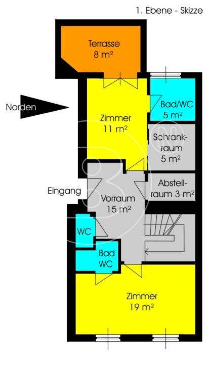 Dachgeschoss-Terrassenmaisonette mit Panoramafernblick - vom Feinsten! - 1. Ebene - Skizze