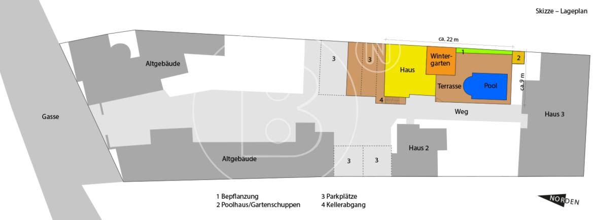Modernes Stadthaus mit Pool in Bestlage - Lageplan - Skizze