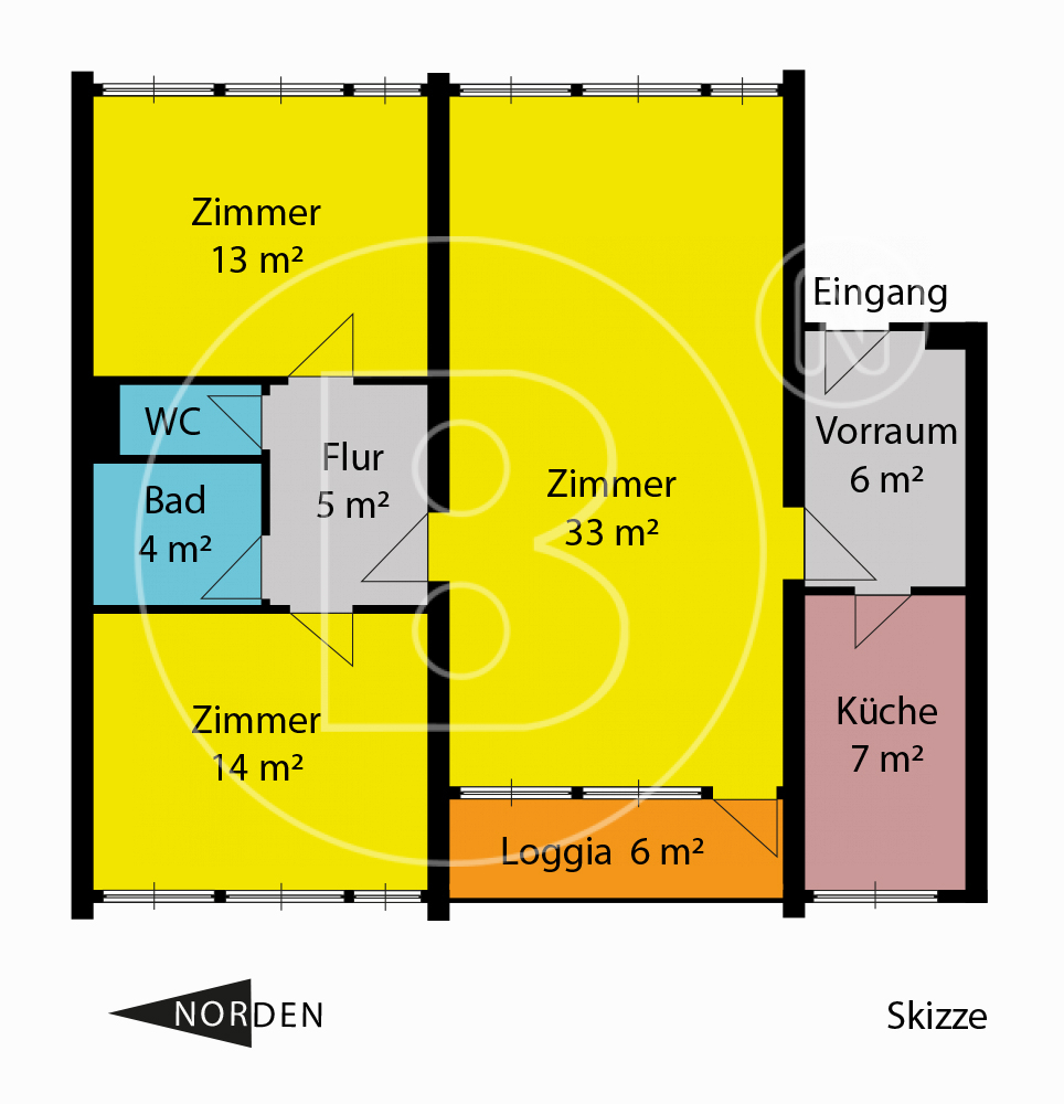 GRUNDRISS - 3-Zimmer-Loggia-Wohnung in Grünruhelage