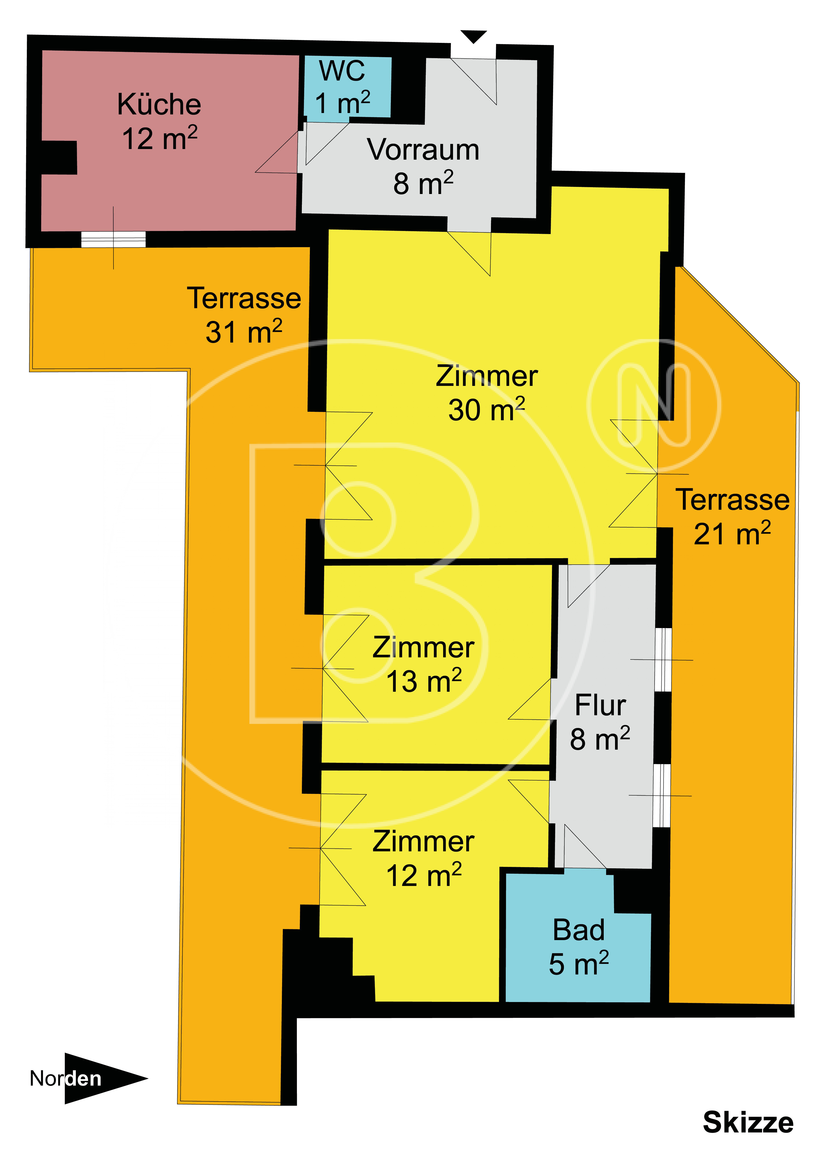 GRUNDRISS - Grünruhelage: 3-Zimmer-DG-Wohnung + Terrassen + Garagen