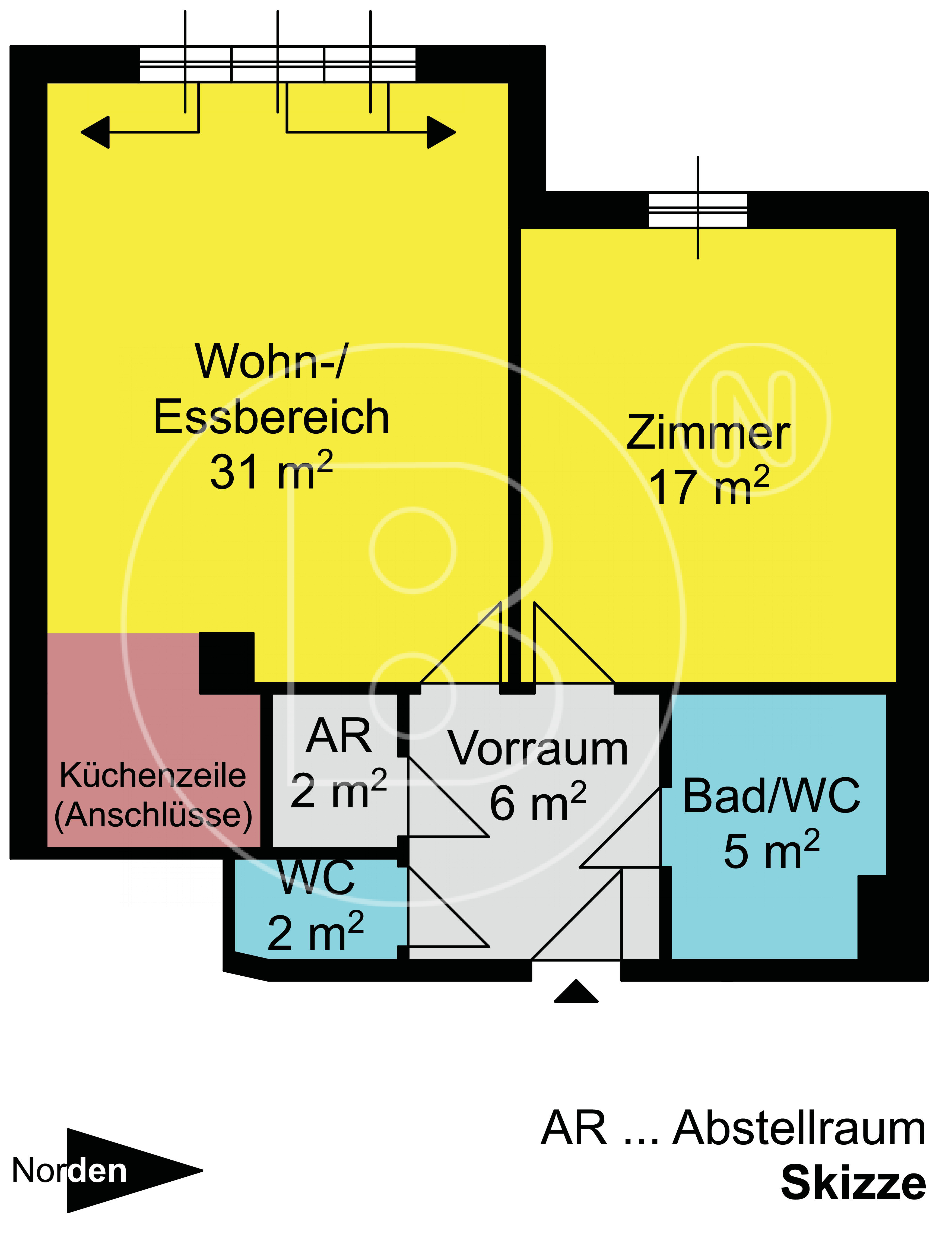 GRUNDRISS - Moderne 2-Zimmer-Wohnung mit Garage in Grünruhelage