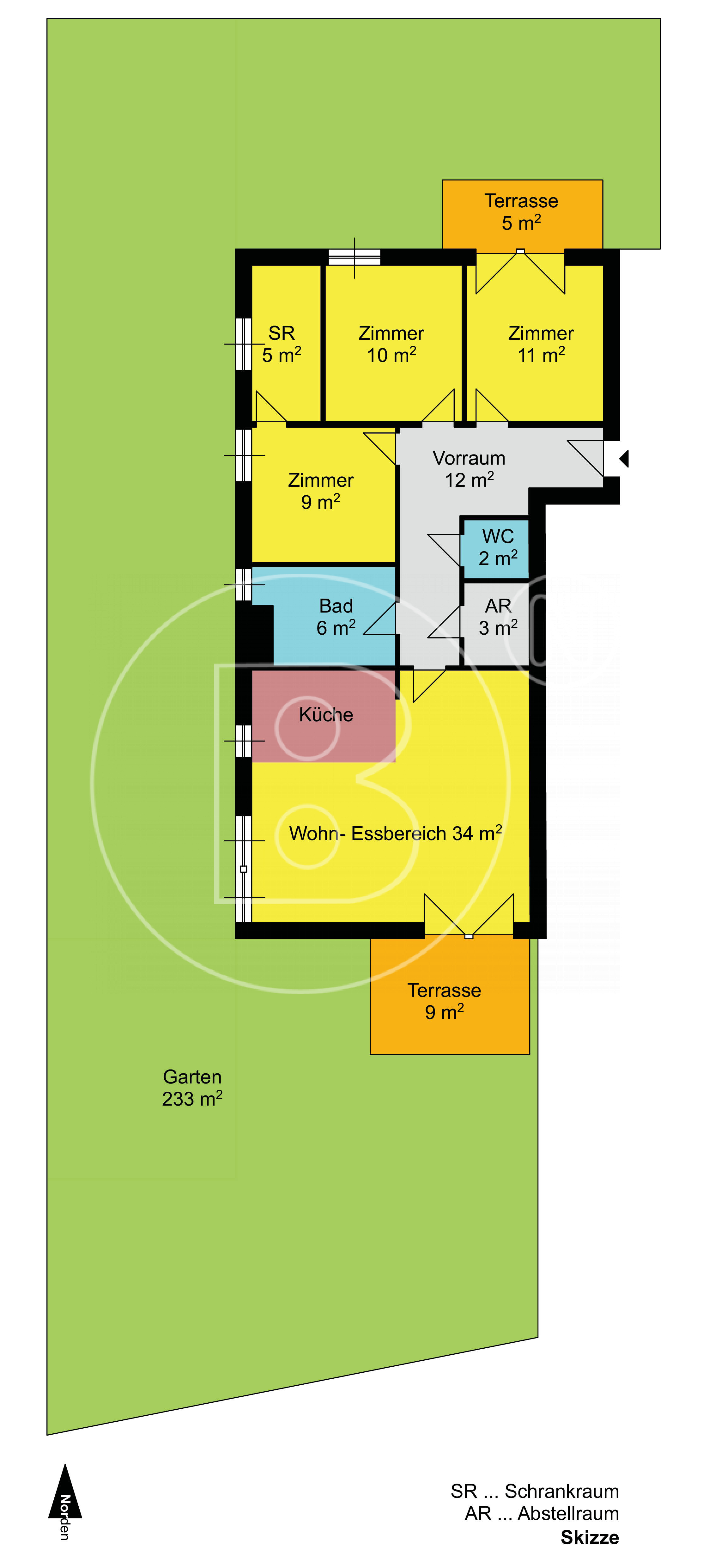 GRUNDRISS - Moderne 4-Zimmer-Gartenwohnung mit Garagenoption in Toplage!