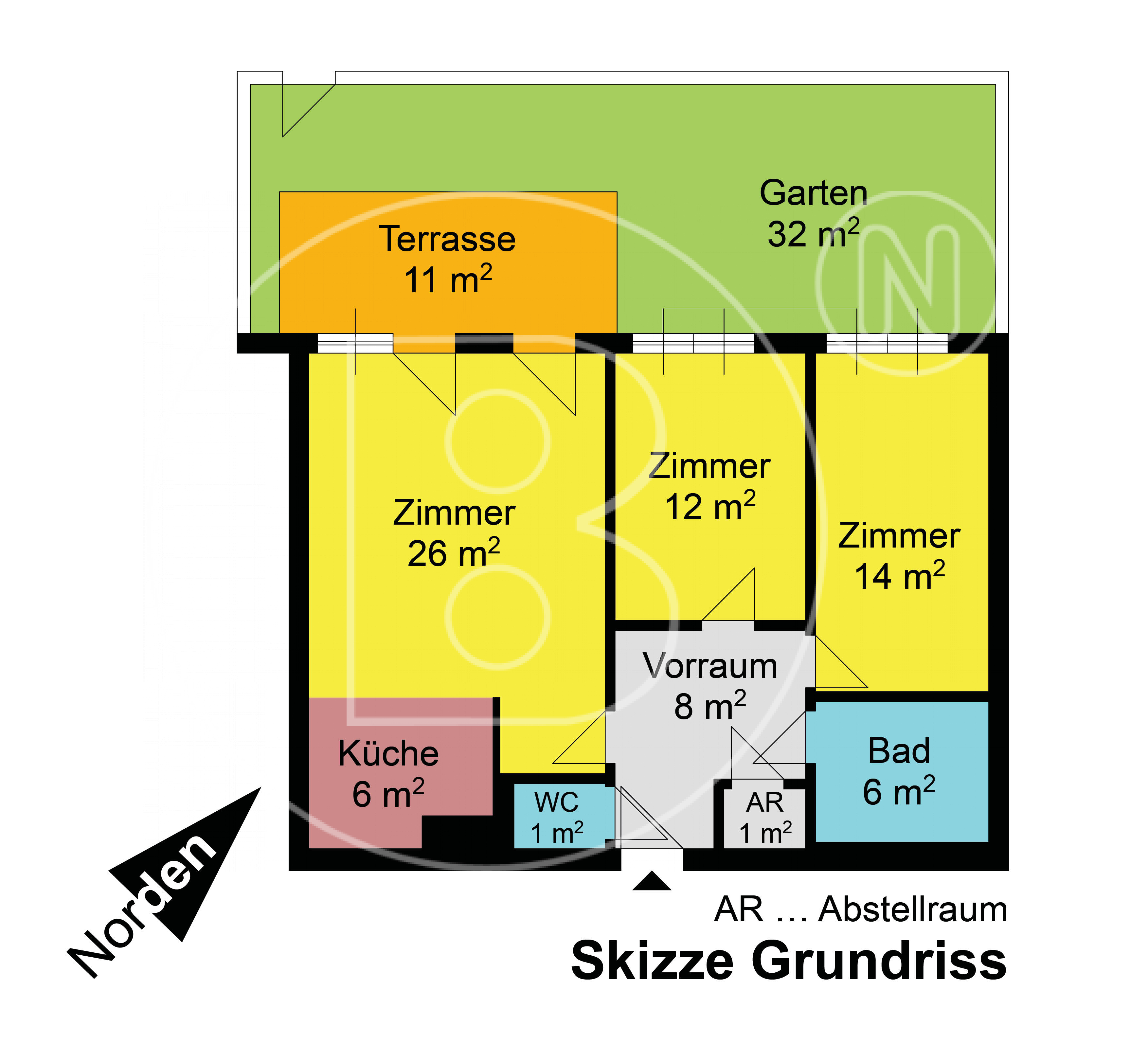 GRUNDRISS - Moderne 3-Zimmer-Gartenwohnung inklusive Schwimmbadbenützung