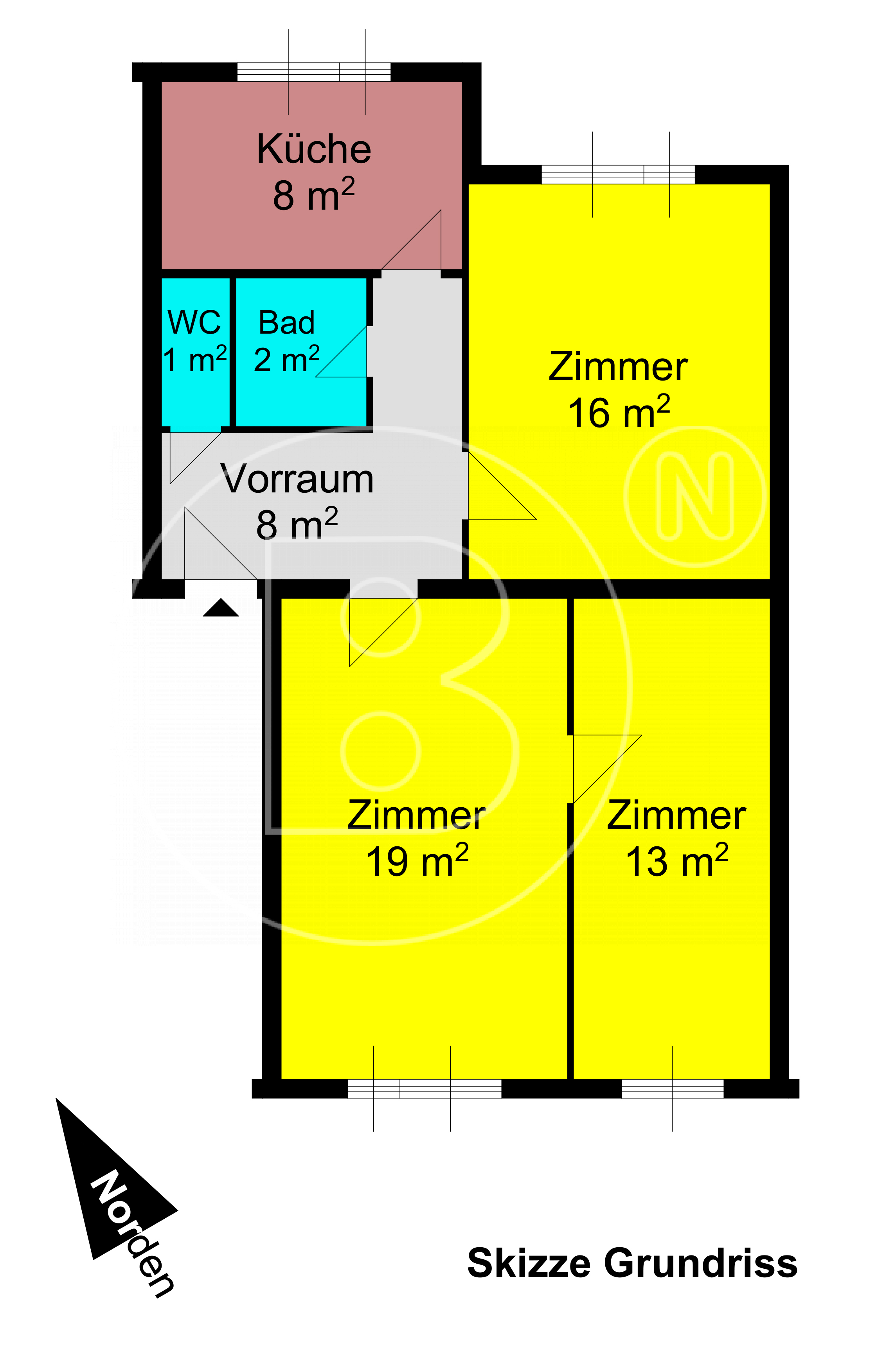 GRUNDRISS - Renovierungsbedürftige 3-Zimmer-Wohnung in Toplage!