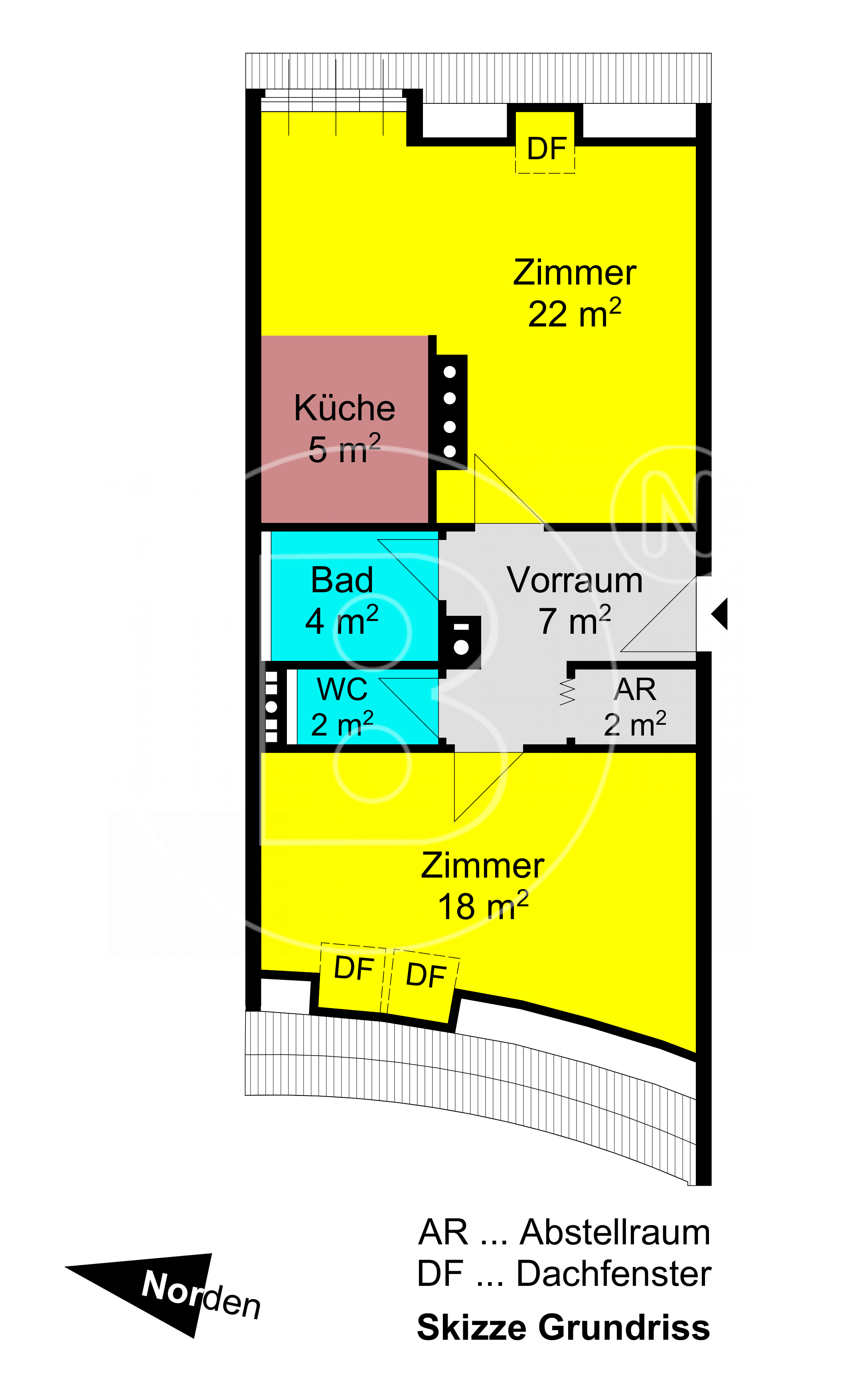 GRUNDRISS - Moderne 2-Zimmer-Dachgeschoss-Wohnung