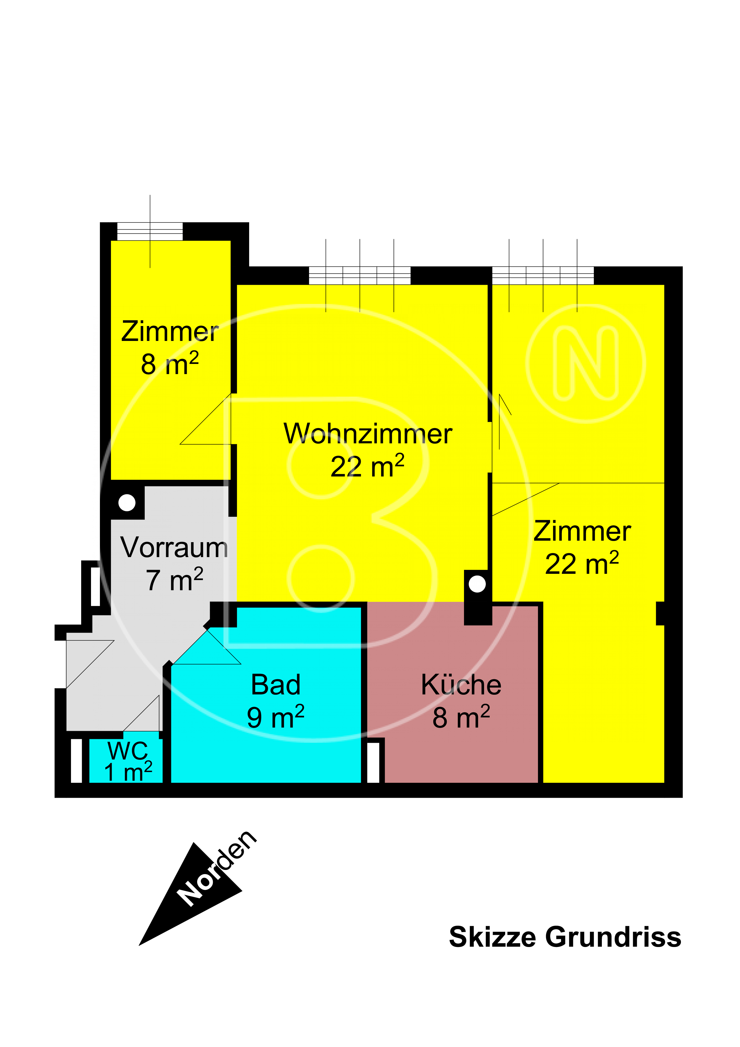 GRUNDRISS - 3-Zimmer-Wohnung in ausgezeichneter Lage!
