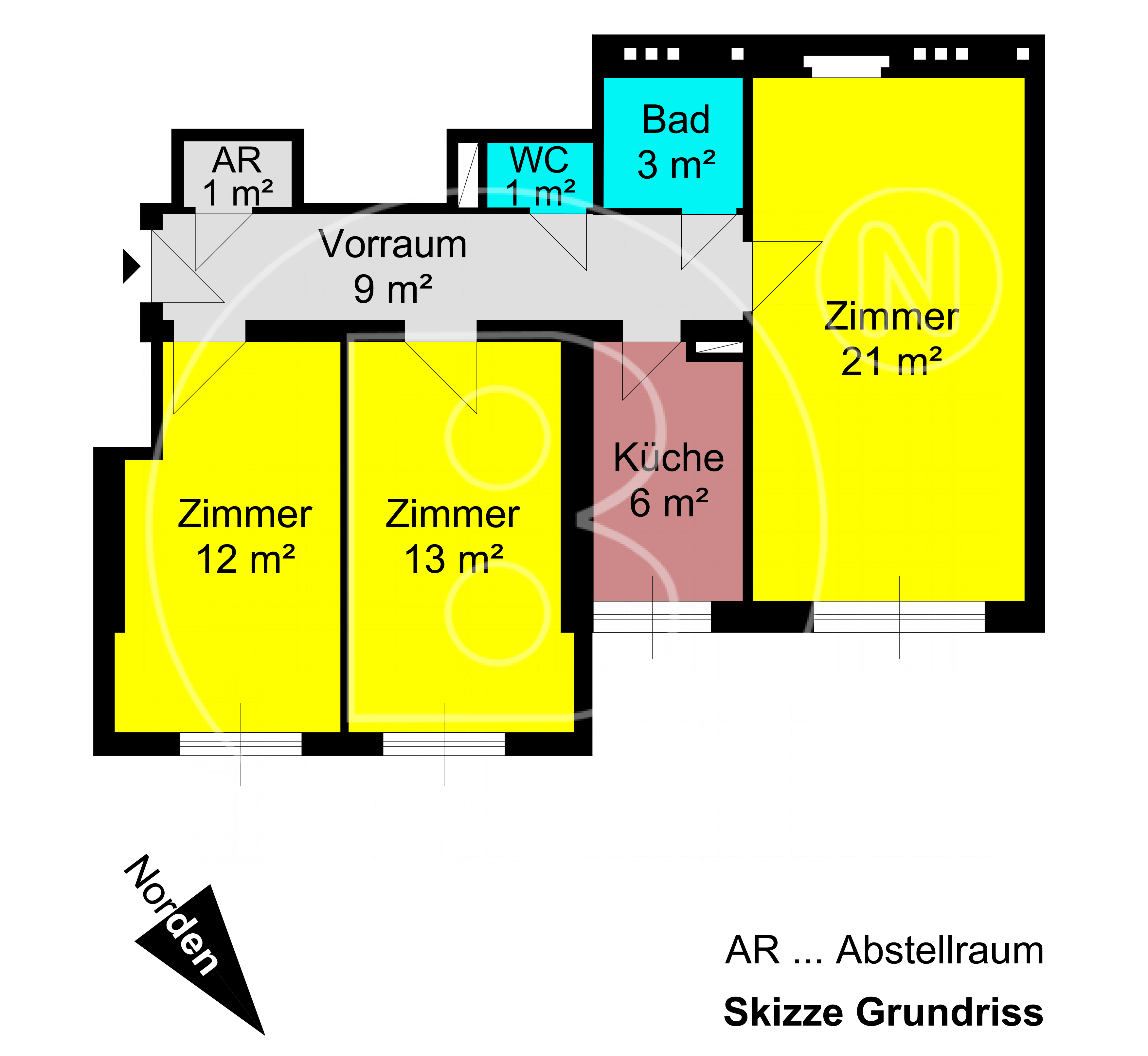 GRUNDRISS - 3-Zimmer-Wohnung in zentraler Lage!