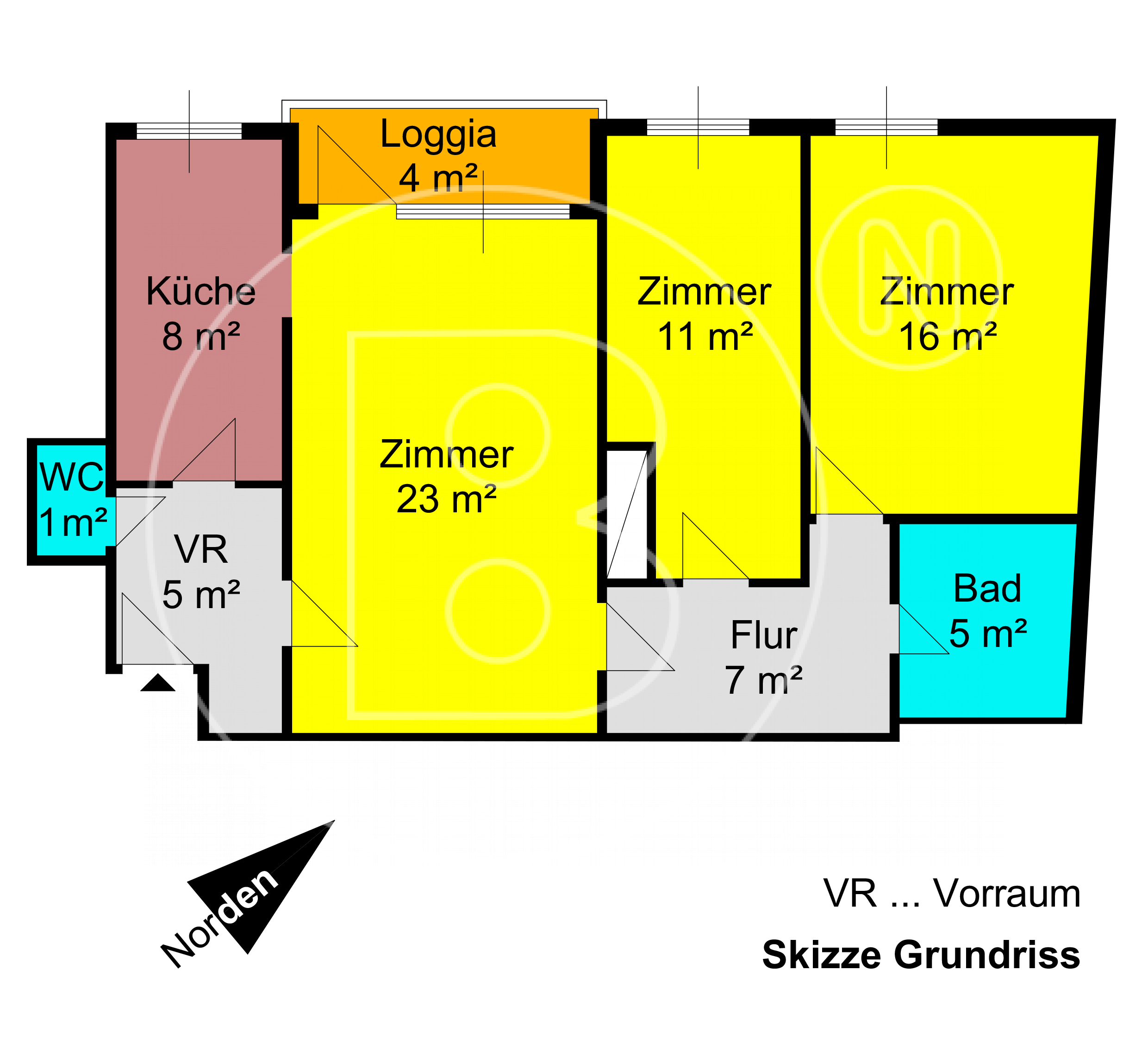 GRUNDRISS - Renovierungsbedürftige 3-Zimmer-Loggia-Wohnung in zentraler Ruhelage!