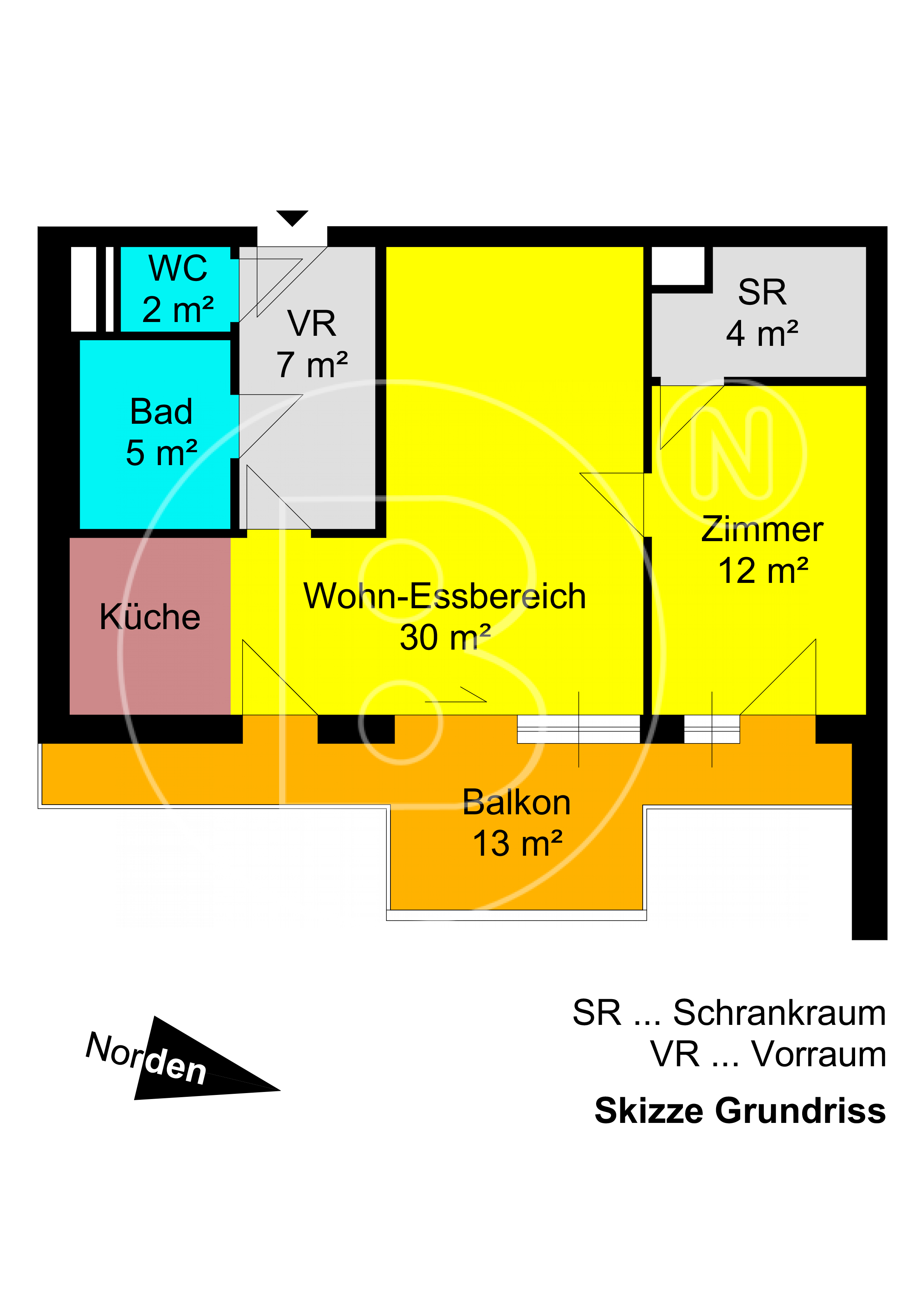 GRUNDRISS - 2-Zimmer-Balkonwohnung mit Garage in Grünruhelage!