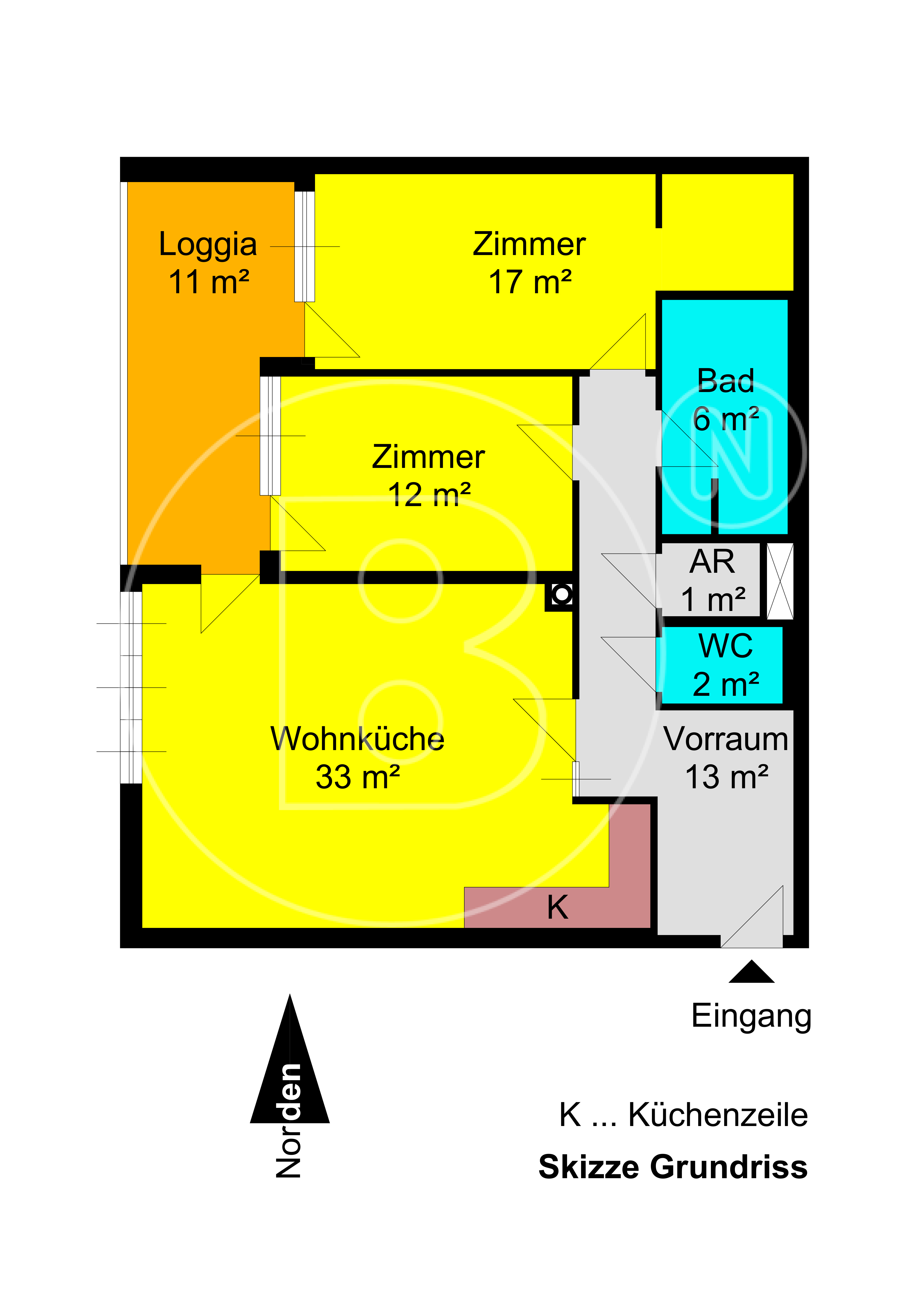 GRUNDRISS - Moderne 3-Zimmer-Loggia-Wohnung mit Garagenoption!