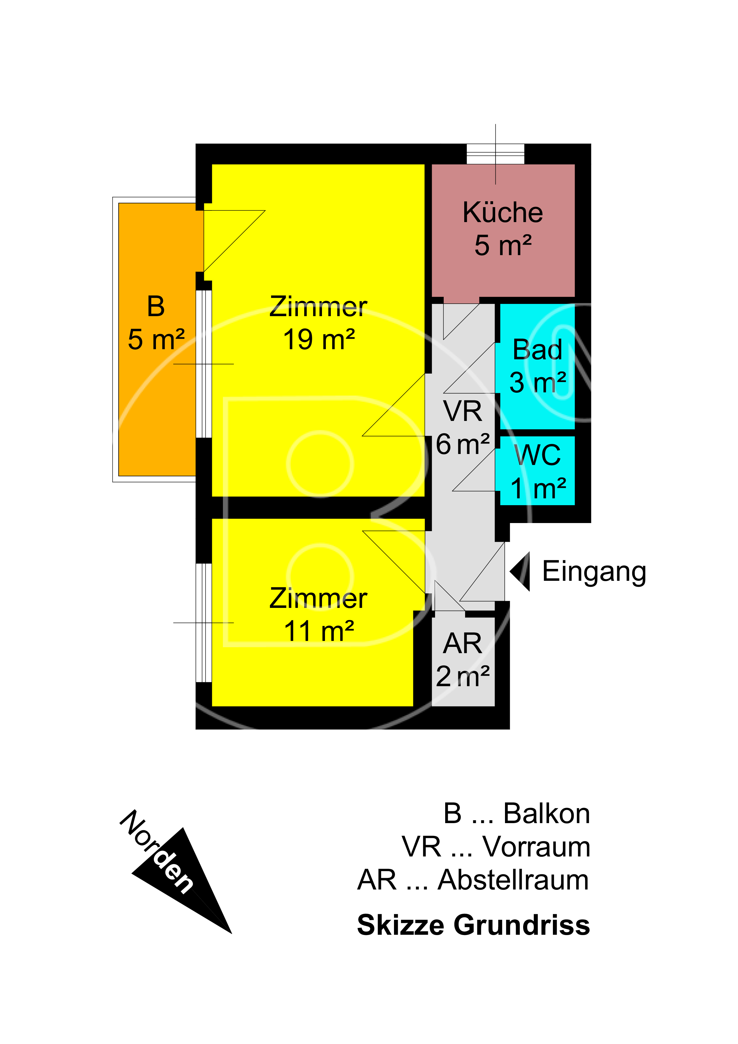 GRUNDRISS - Renovierungsbedürftige 2-Zimmer-Balkonwohnung in Toplage!