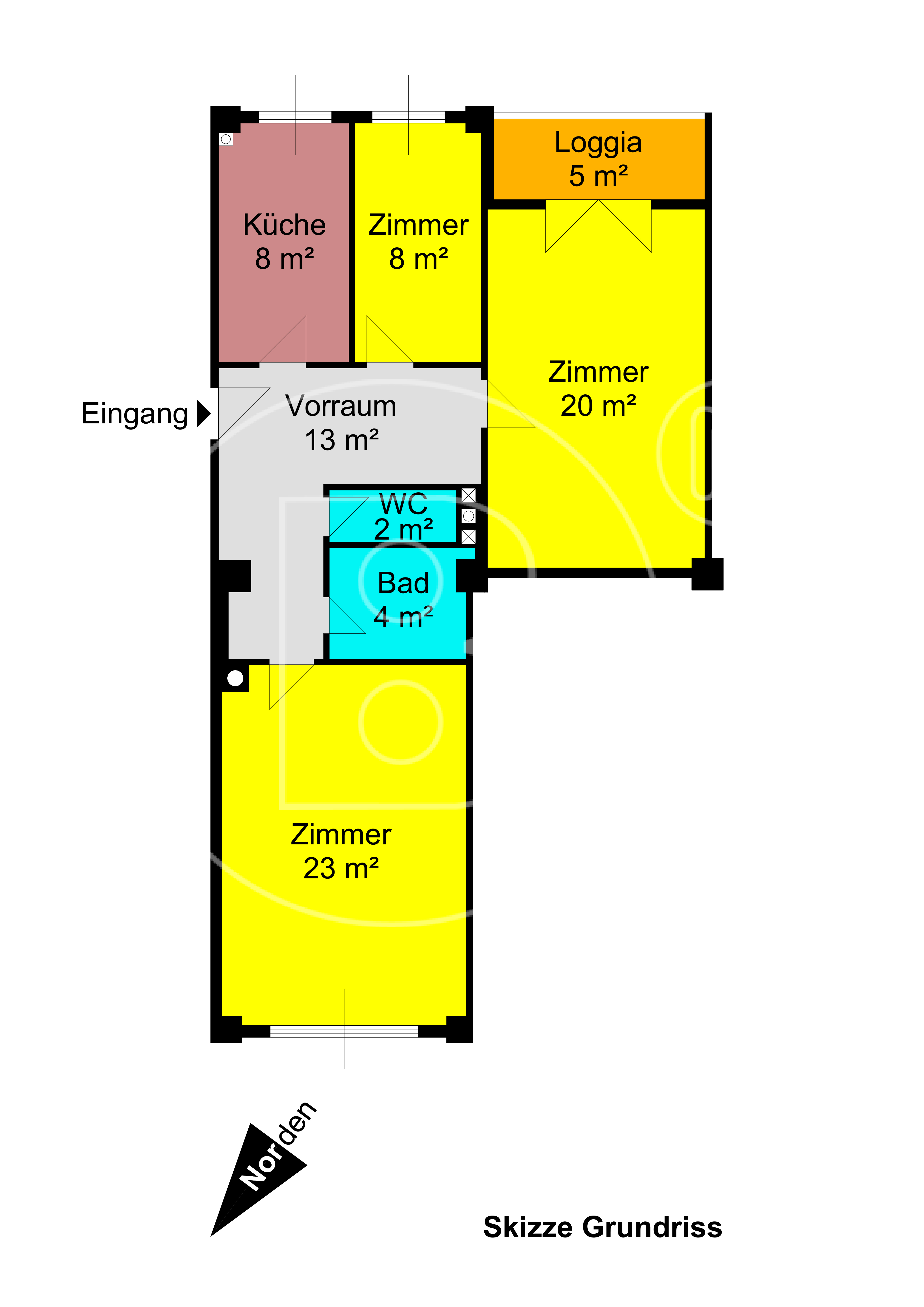 GRUNDRISS - Renovierungsbedürftige 3-Zimmer-Loggia-Wohnung in Bestlage!