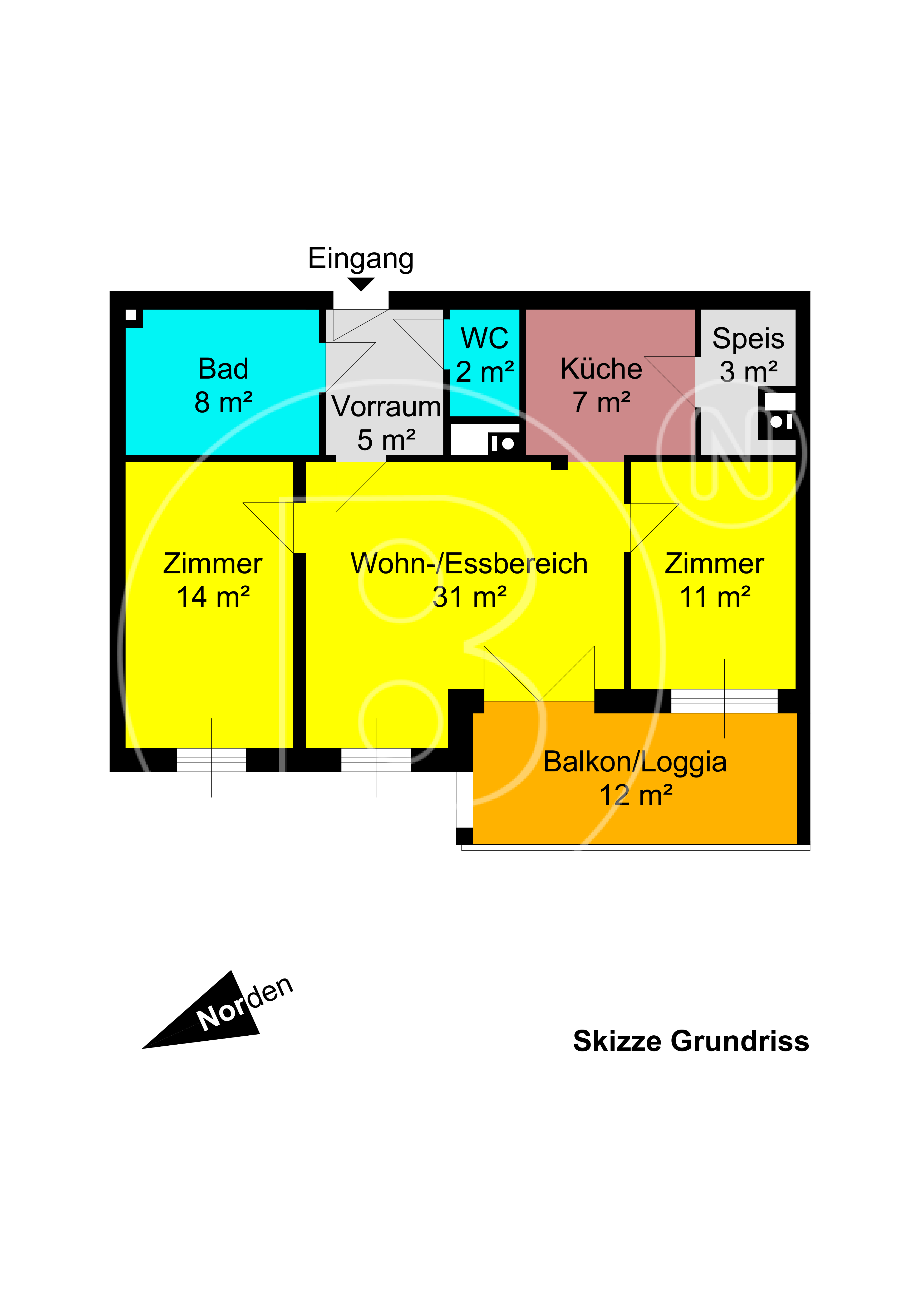 GRUNDRISS - Am Badeteich - Moderne 3-Zimmer-Balkon-Wohnung mit Carportoption!