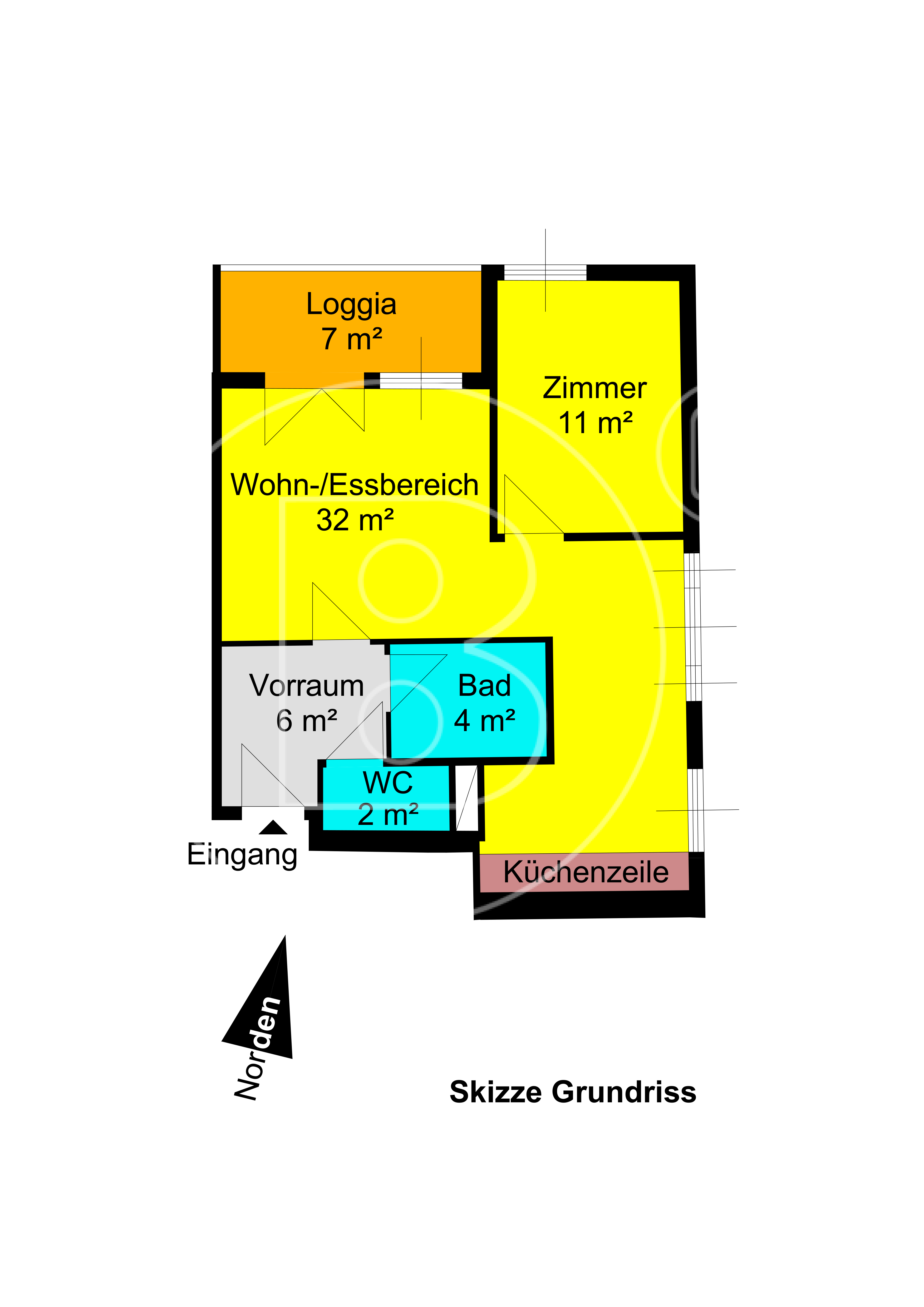 GRUNDRISS - Attraktive 2-Zimmer-Loggia-Wohnung in Grünruhelage!