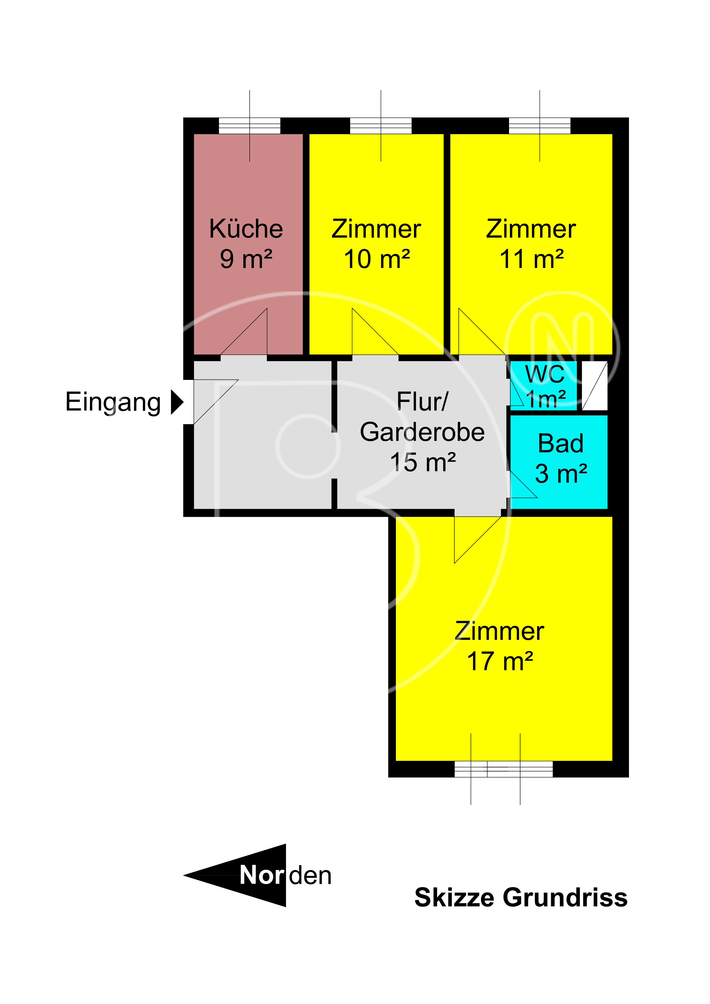 GRUNDRISS - Renovierungsbedürftige 3-Zimmer-Wohnung in zentraler Ruhelage!