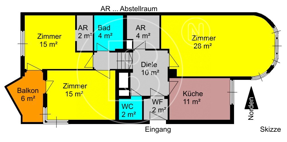 Plan - Skizze - 3-Zimmer-Balkonwohnung am Wilhelminenberg